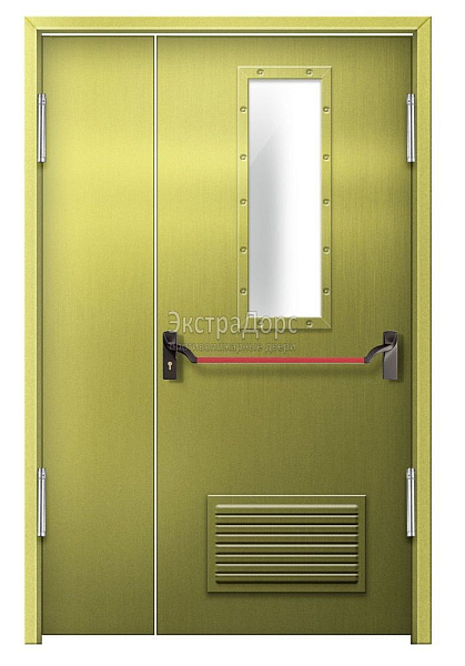 Противопожарная дверь EI 60 дымогазонепроницаемая стальная со стеклом, антипаникой и решеткой в Орехово зуево  купить