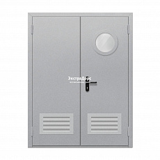 Двупольная противопожарная дверь EI 30 ДО-02-EI-30 двупольная остеклённая с круглым окном и решёткой