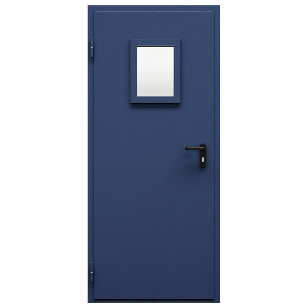 Герметичная огнестойкая дверь со стеклом синего цвета